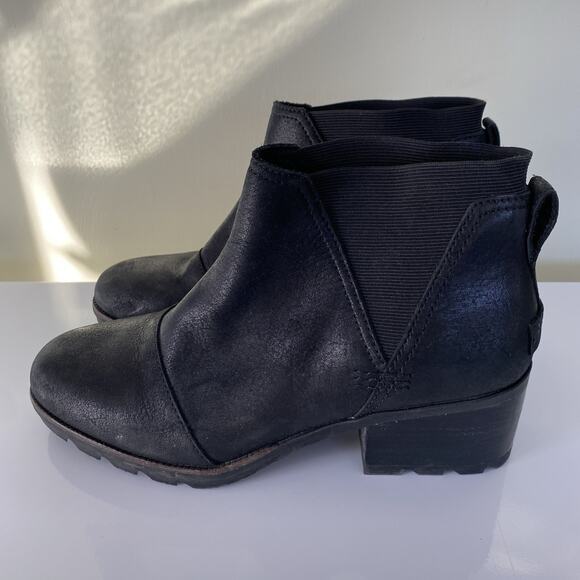 Women's SOREL Cate Bootie Black Waterproof Leather Side Zip Size 10 - Picture 1 of 11